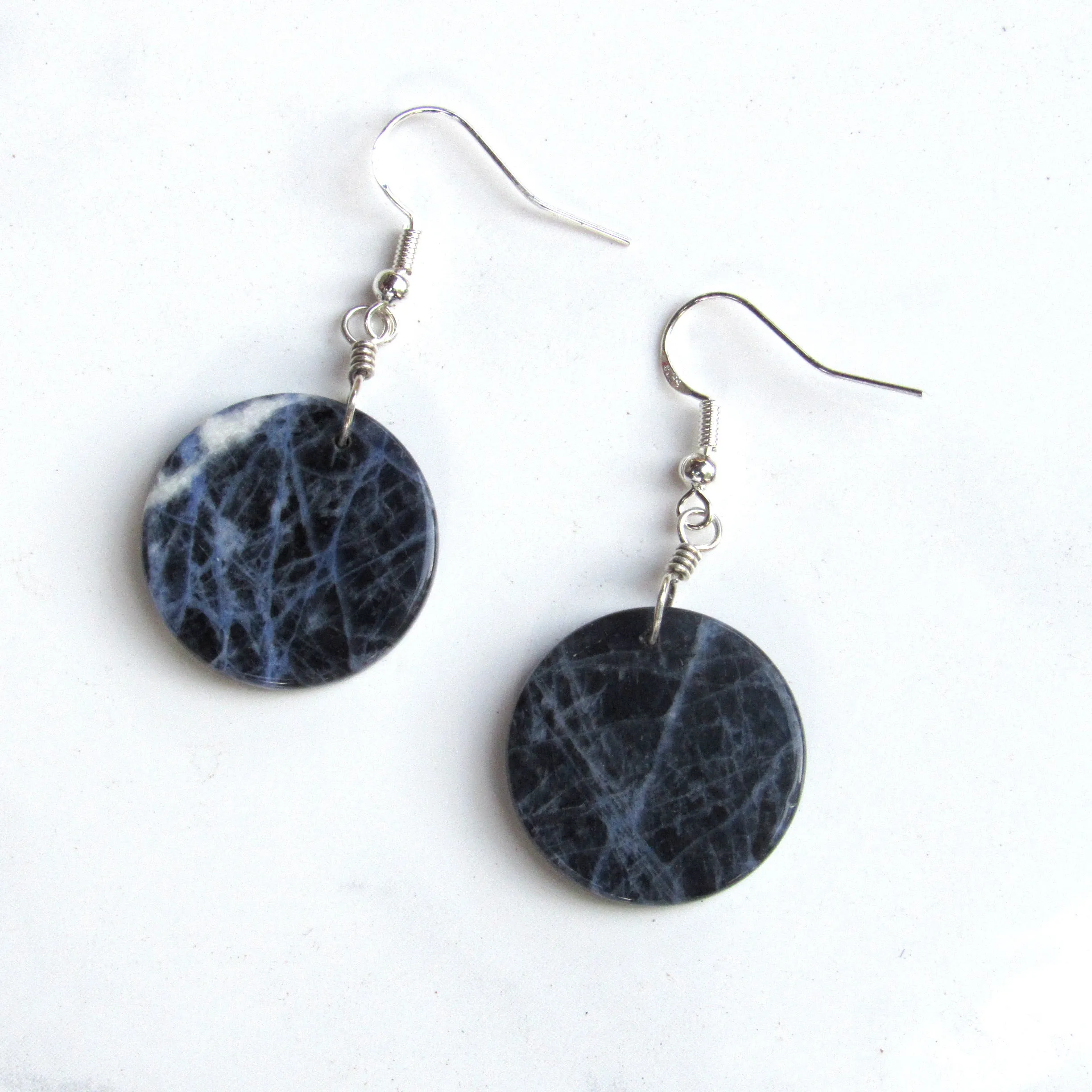 Sodalite gemstone Hand Wrapped Sterling Silver Drop Earrings