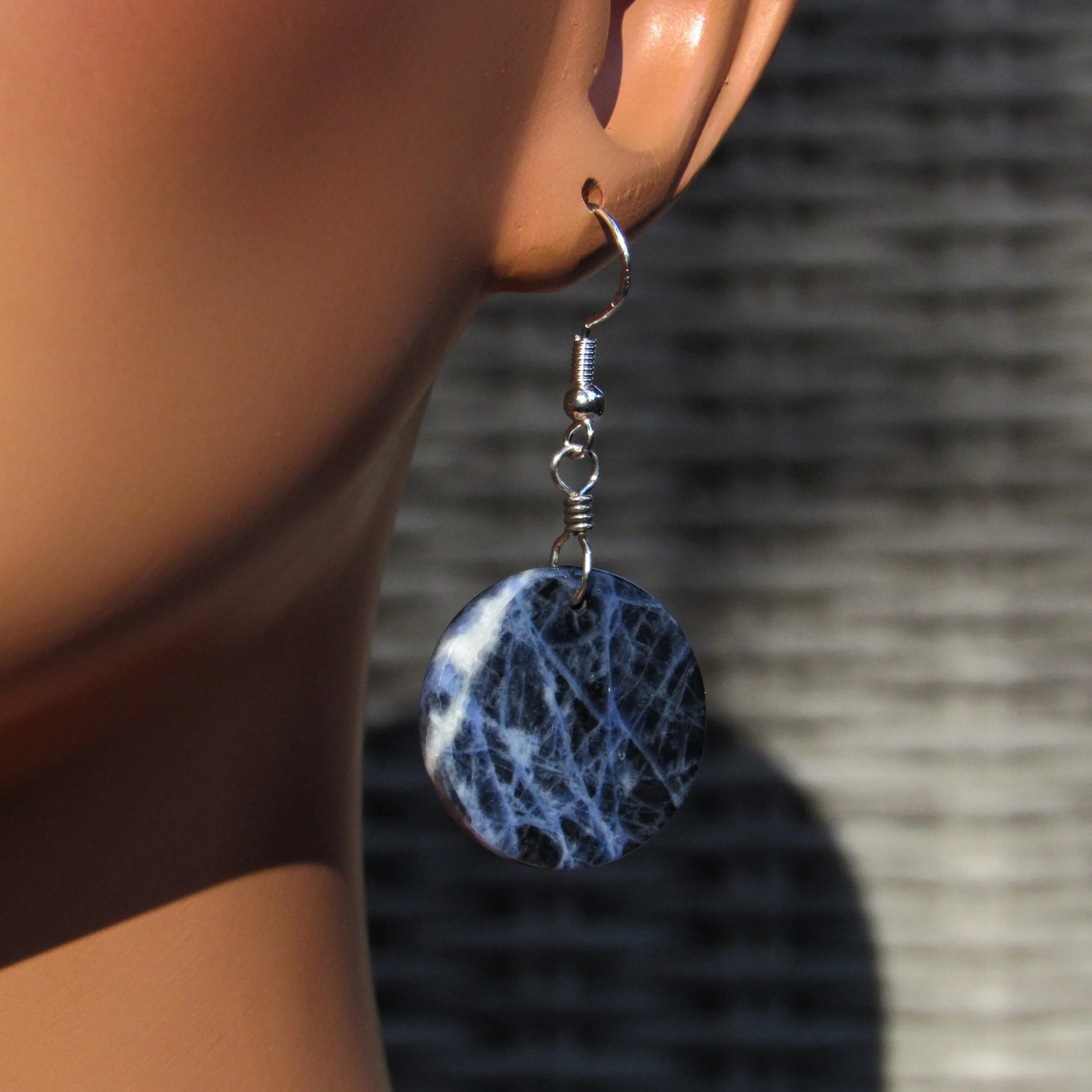 Sodalite gemstone Hand Wrapped Sterling Silver Drop Earrings