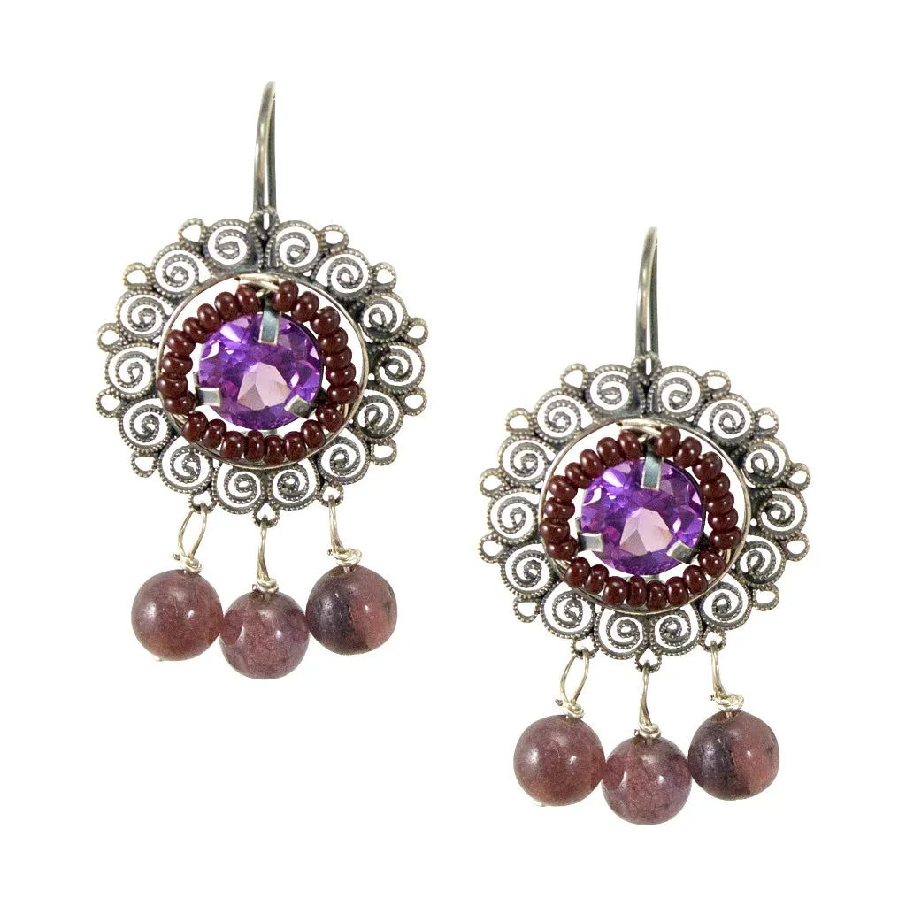 Sterling Filigree with Amethyst Drop Earrings