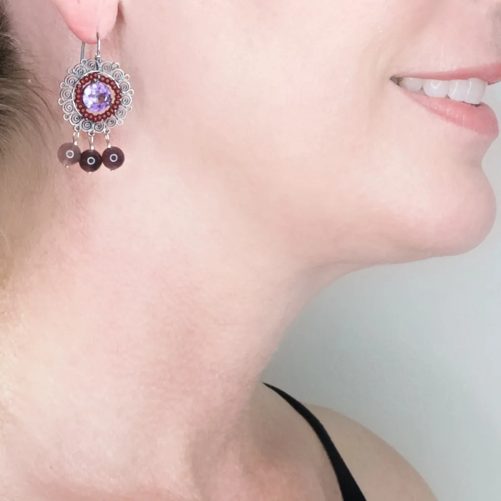 Sterling Filigree with Amethyst Drop Earrings