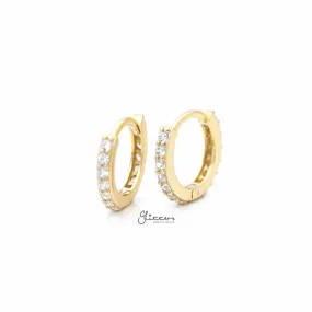 Sterling Silver C.Z Paved One-Touch Huggie Hoop Earrings - Gold