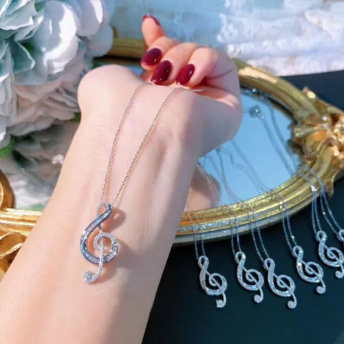 Sterling Silver Music Note Luxury Pendant Necklace