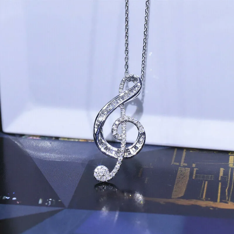 Sterling Silver Music Note Luxury Pendant Necklace