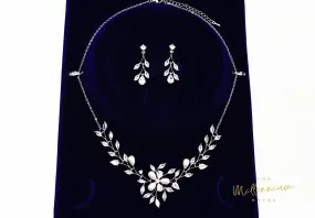 Swarovski Crystal Pearl Floral Vine Leaves , Bridal Jewelry, Bridal Earrings And Necklace, Statement Earrings Cz Necklace Set.