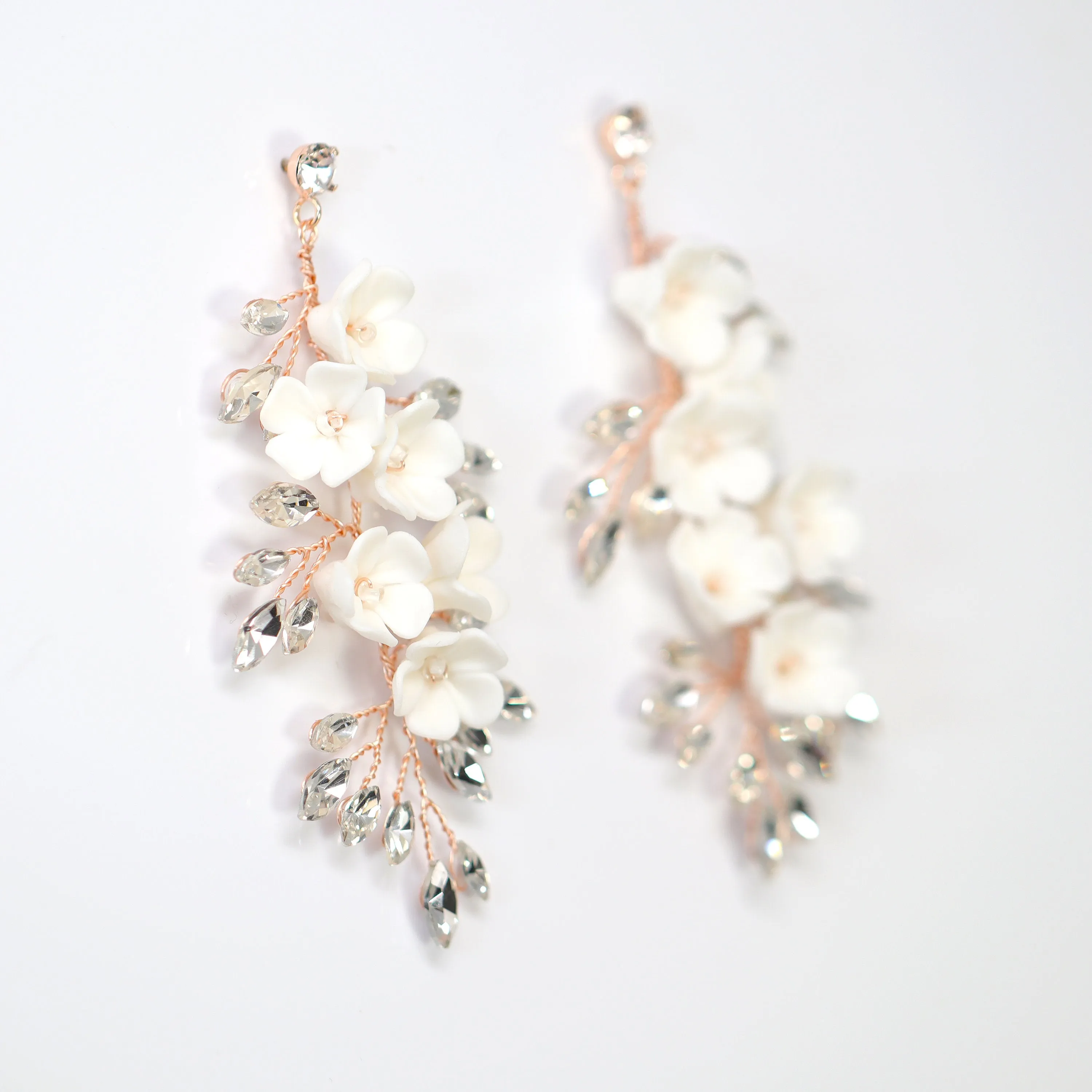 Swarovski Crystal Porcelain White Floral Dreams Vine Leaves Earring Long Bridal Jewelry Opal Bridal Earrings Opal Statement Earrings