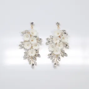 Swarovski Crystal Porcelain White Floral Dreams Vine Leaves Earring Long Bridal Jewelry Opal Bridal Earrings Opal Statement Earrings