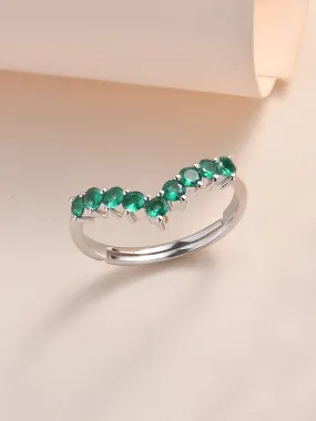 Synthetic Emerald Adjustable Chevron Rings In 925 Silver