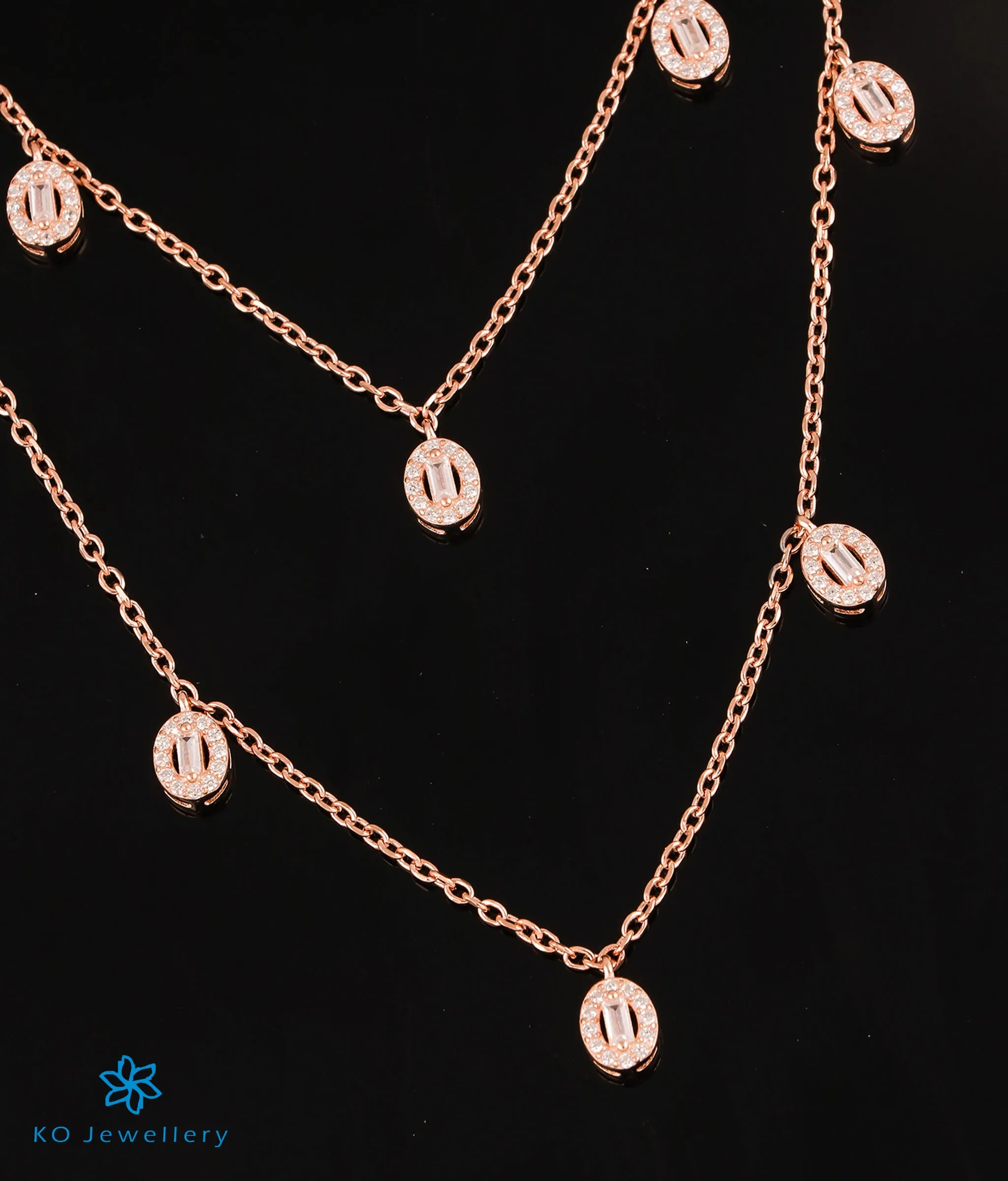 The Glitzy Silver Rose-gold 2 Layered Necklace & Earrings