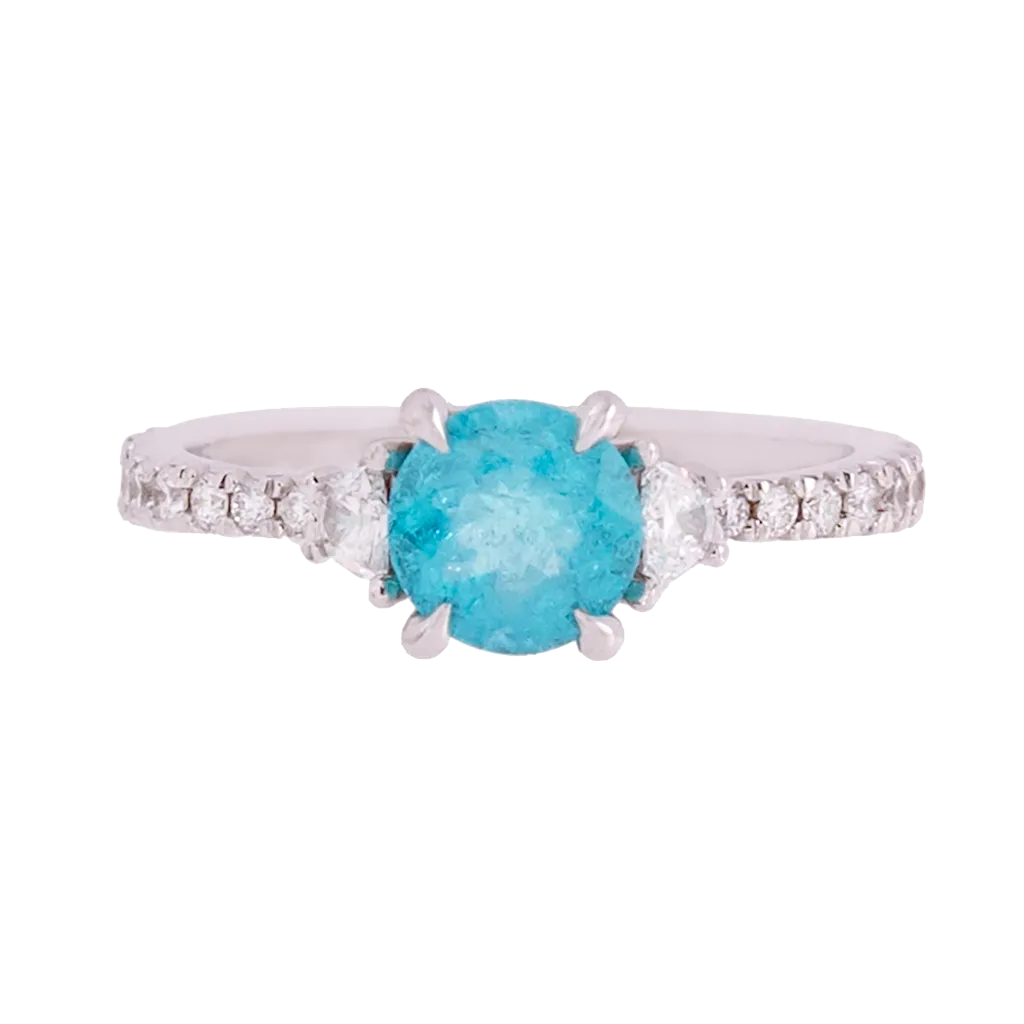 Three Stone Paraiba Tourmaline & Diamond Ring