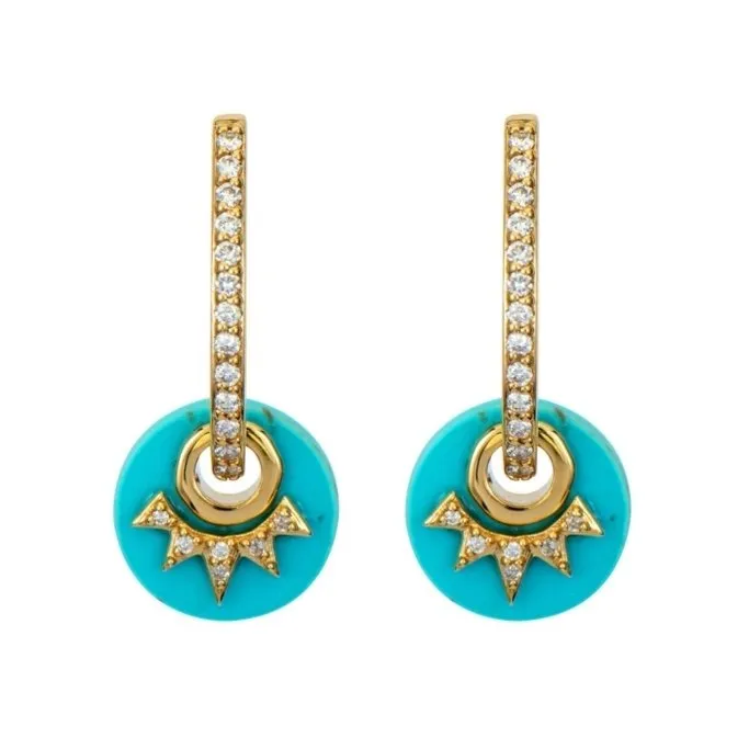 Three Stories love explosion 9mm turquoise disc charms Earrings