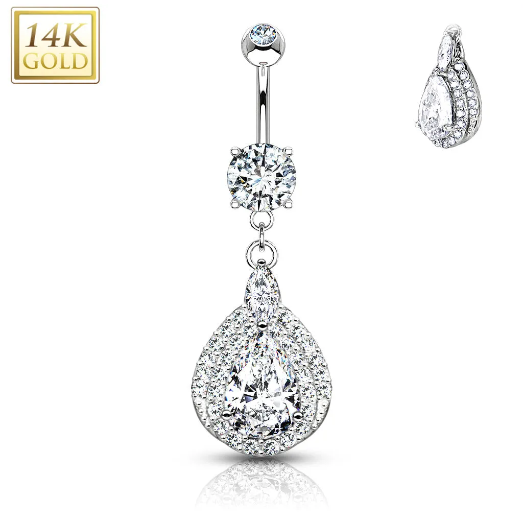 Three Tiered Tear Drop Dangle with Micro Paved CZ 14KT Gold Dangle WildKlass Navel Ring