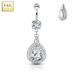 Three Tiered Tear Drop Dangle with Micro Paved CZ 14KT Gold Dangle WildKlass Navel Ring