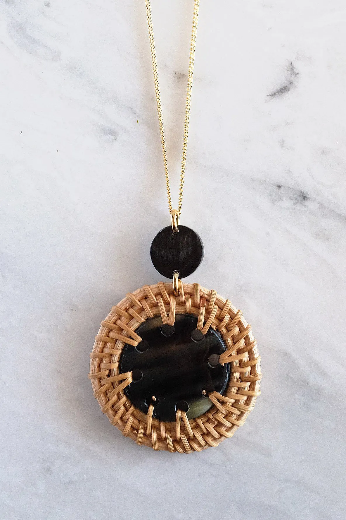 Thuy Binh Buffalo Horn & Handwoven Rattan Pendant Necklace