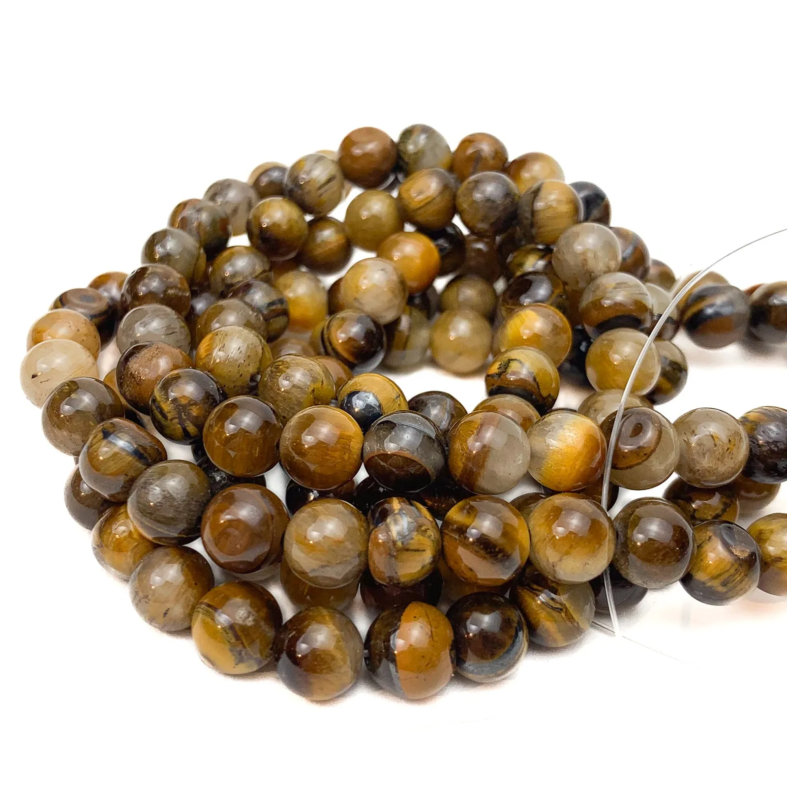 Tigers Eye / Iron 8mm Smooth Rounds Bead Strand