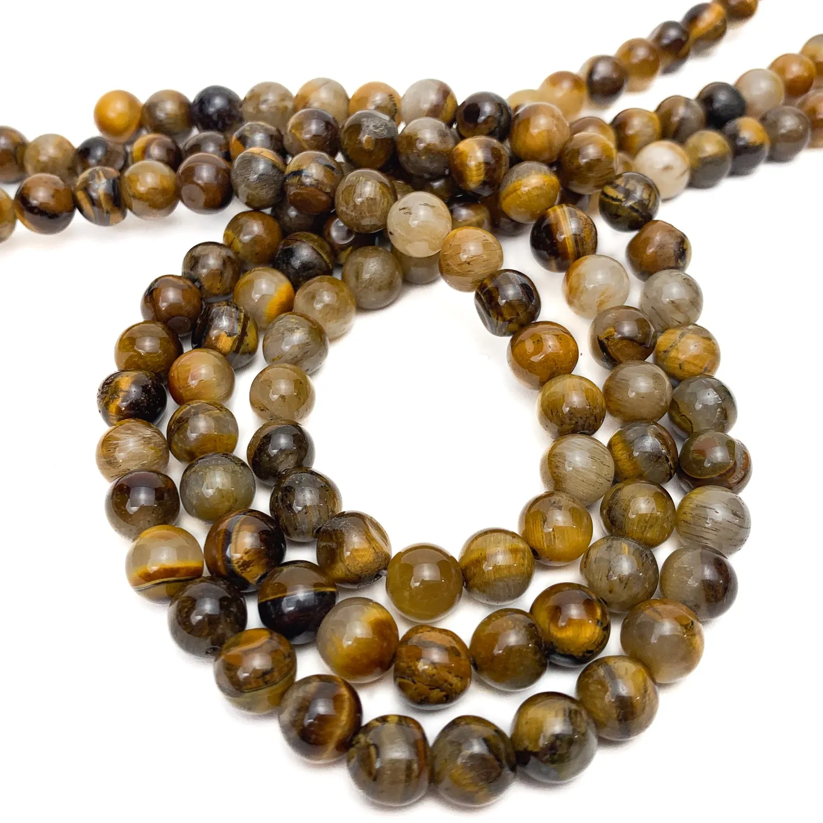 Tigers Eye / Iron 8mm Smooth Rounds Bead Strand