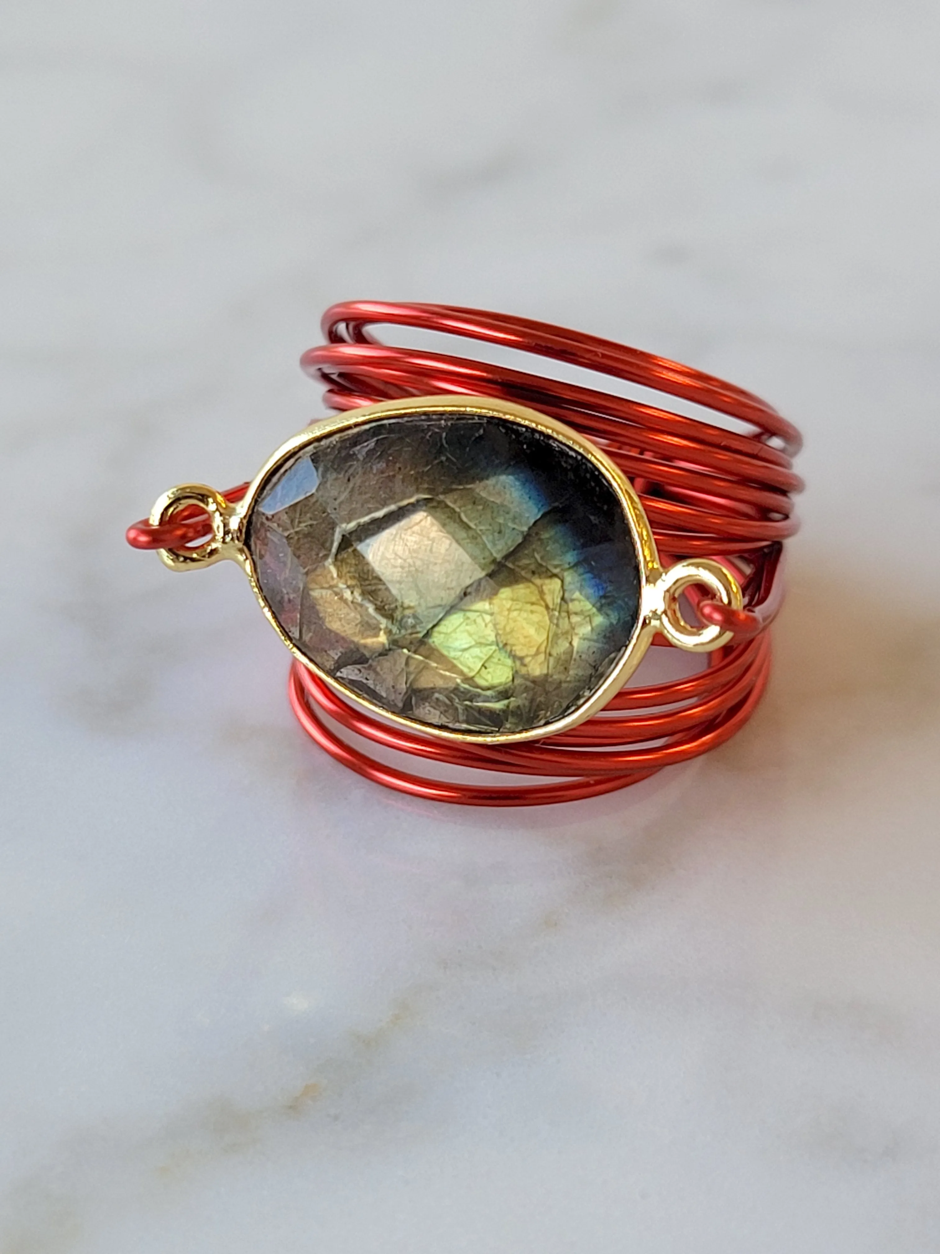 Torrey Ring in Red with Labradorite