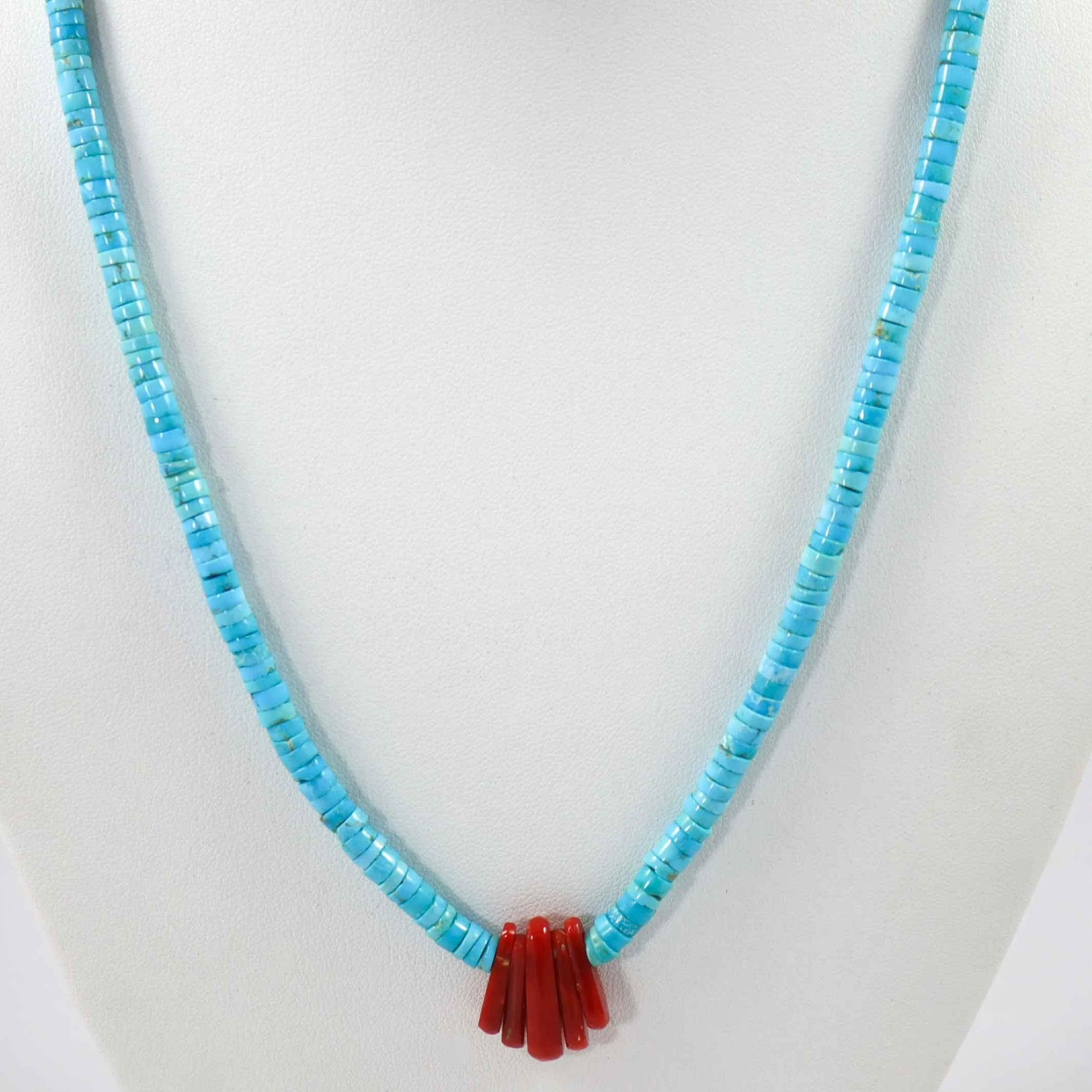 Turquoise and Coral Bead Necklace