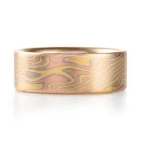 Twist Pattern Mokume Gane Band in 18kt Blaze Palette