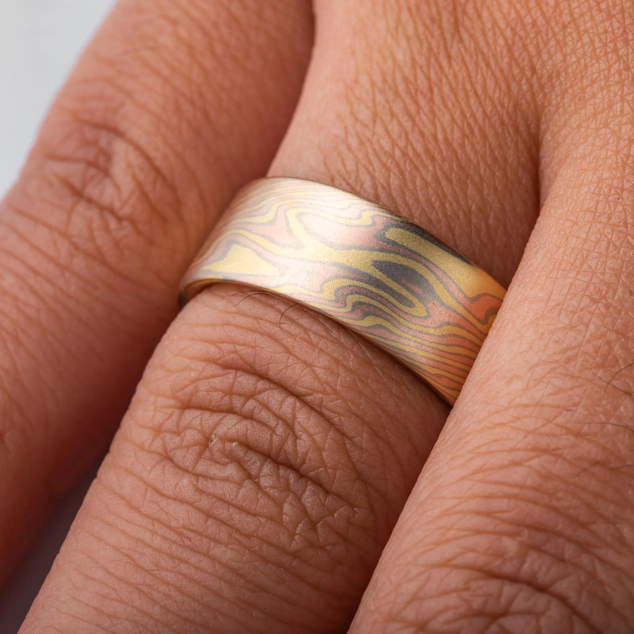 Twist Pattern Mokume Gane Band in 18kt Blaze Palette