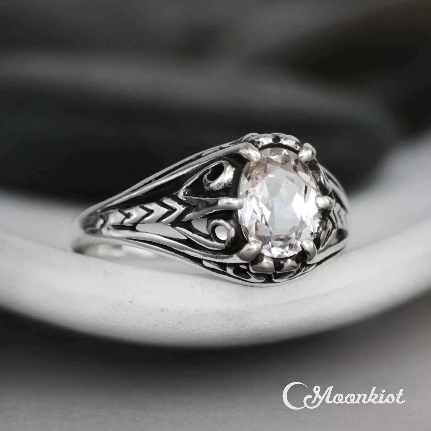 Victorian Oval Filigree Engagement Ring in Sterling Silver | Moonkist Designs