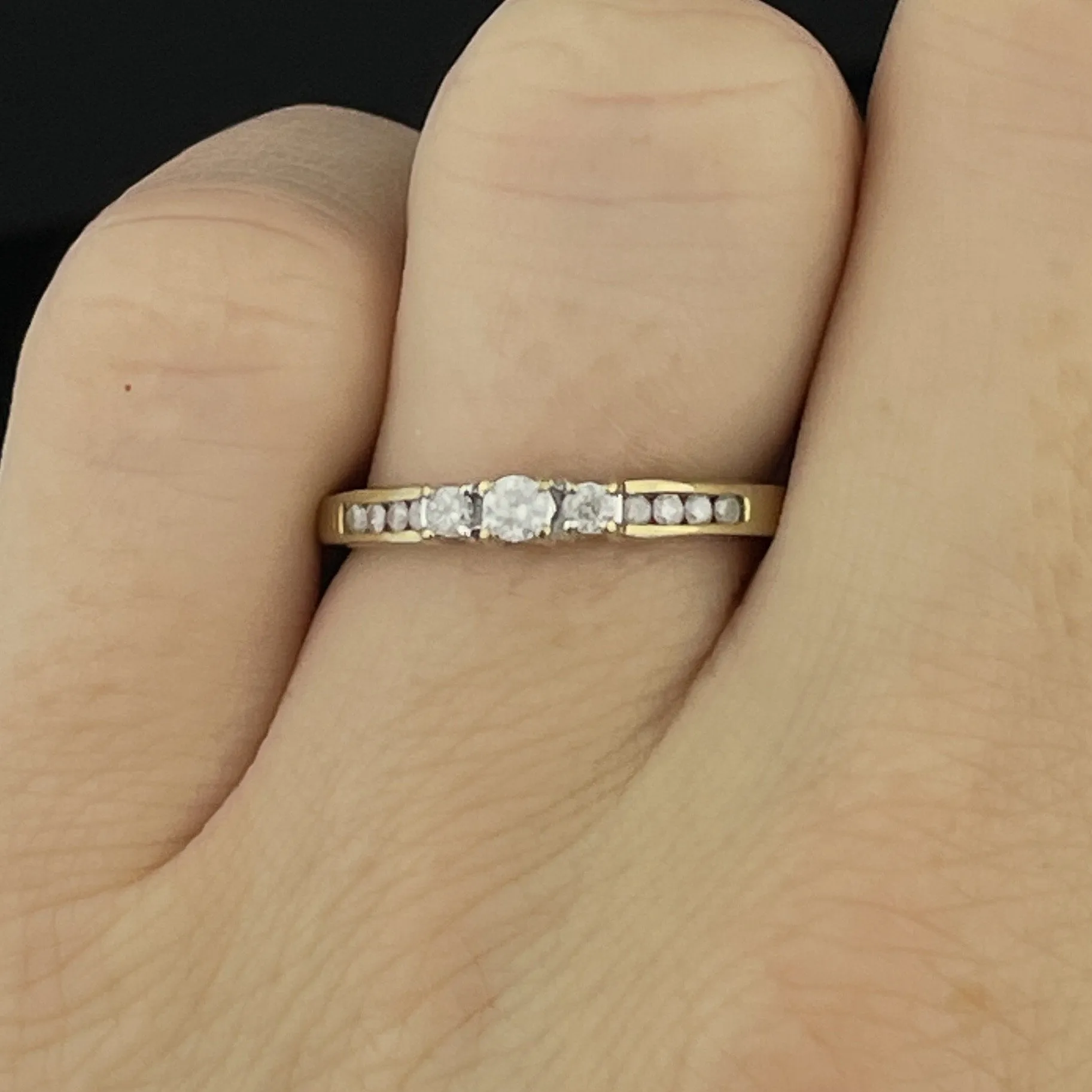 Vintage 10K Gold Three Stone Diamond Ring, Sz 6 3/4