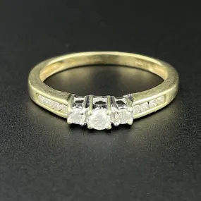 Vintage 10K Gold Three Stone Diamond Ring, Sz 6 3/4