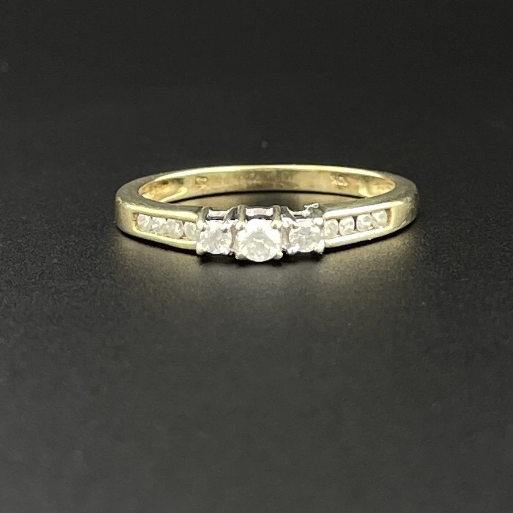 Vintage 10K Gold Three Stone Diamond Ring, Sz 6 3/4