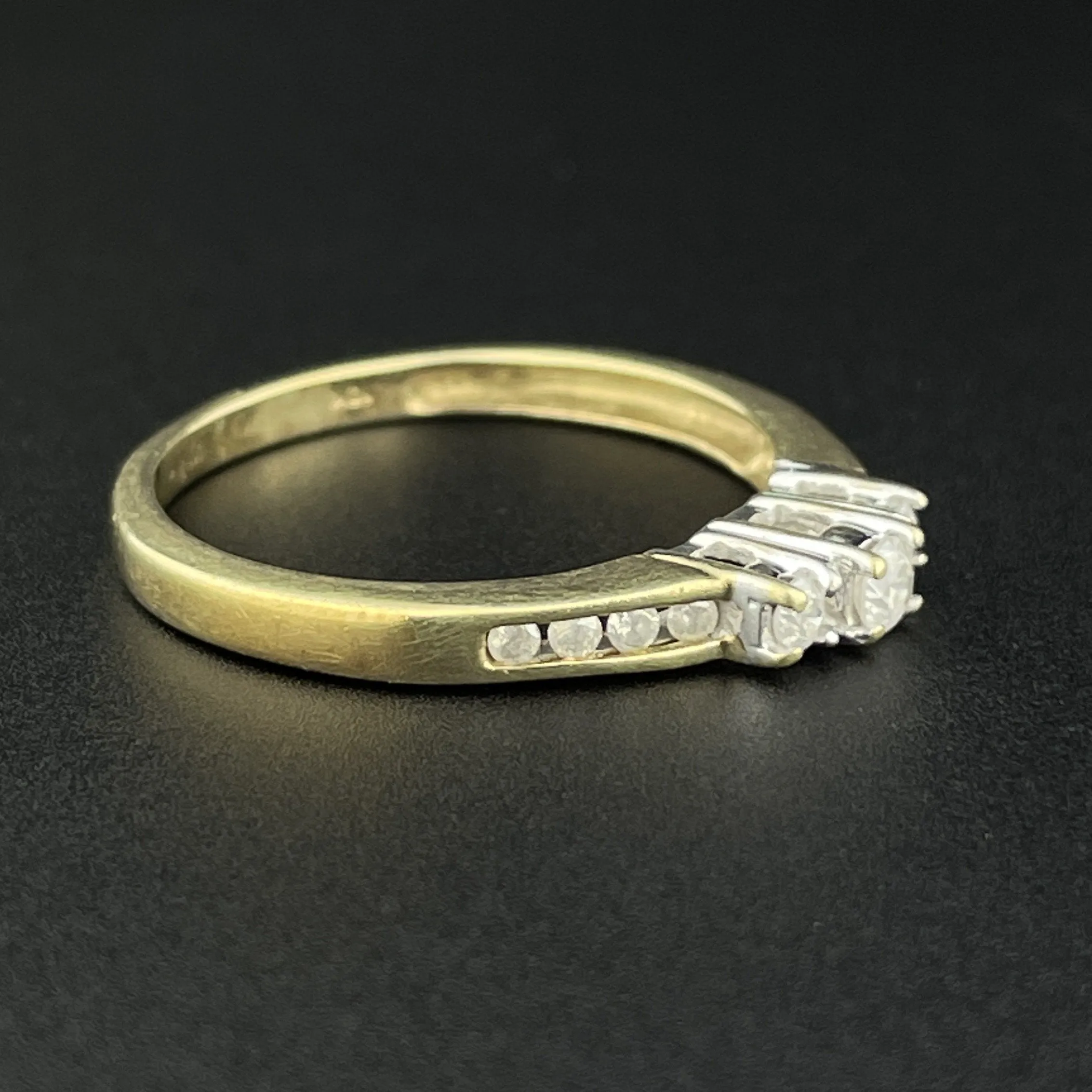 Vintage 10K Gold Three Stone Diamond Ring, Sz 6 3/4