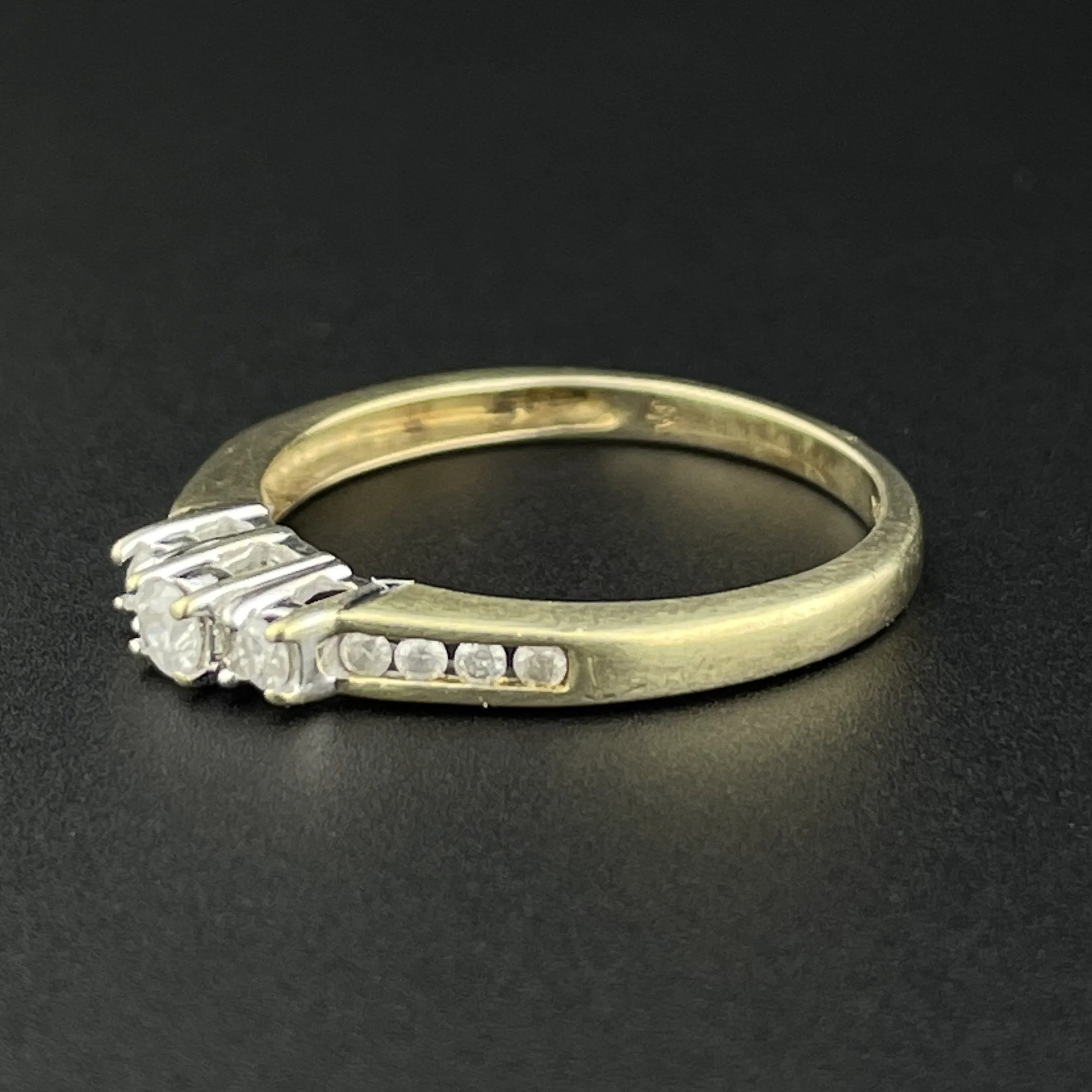 Vintage 10K Gold Three Stone Diamond Ring, Sz 6 3/4