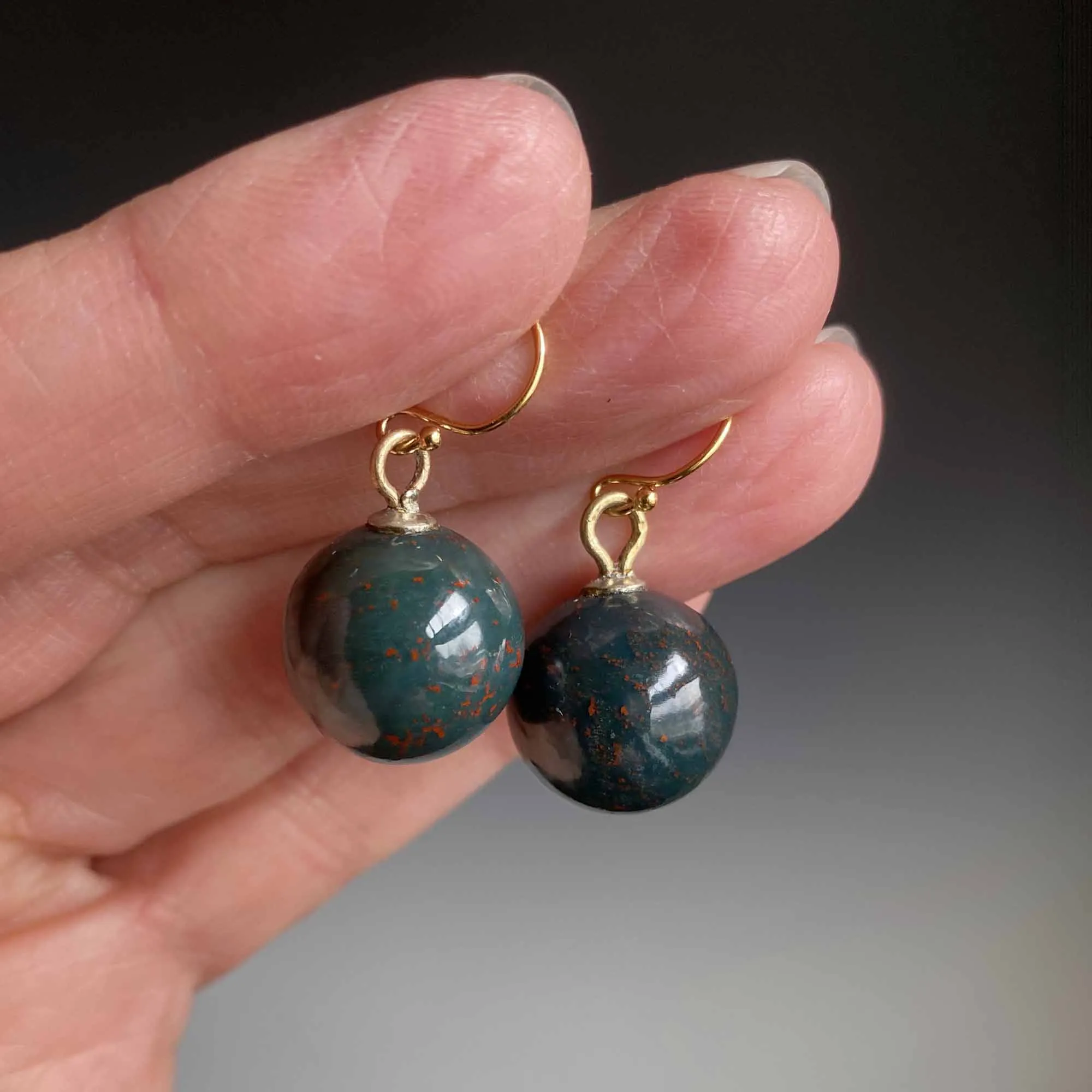 Vintage Bloodstone Ball Dangle Drop Earrings