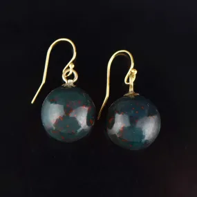 Vintage Bloodstone Ball Dangle Drop Earrings