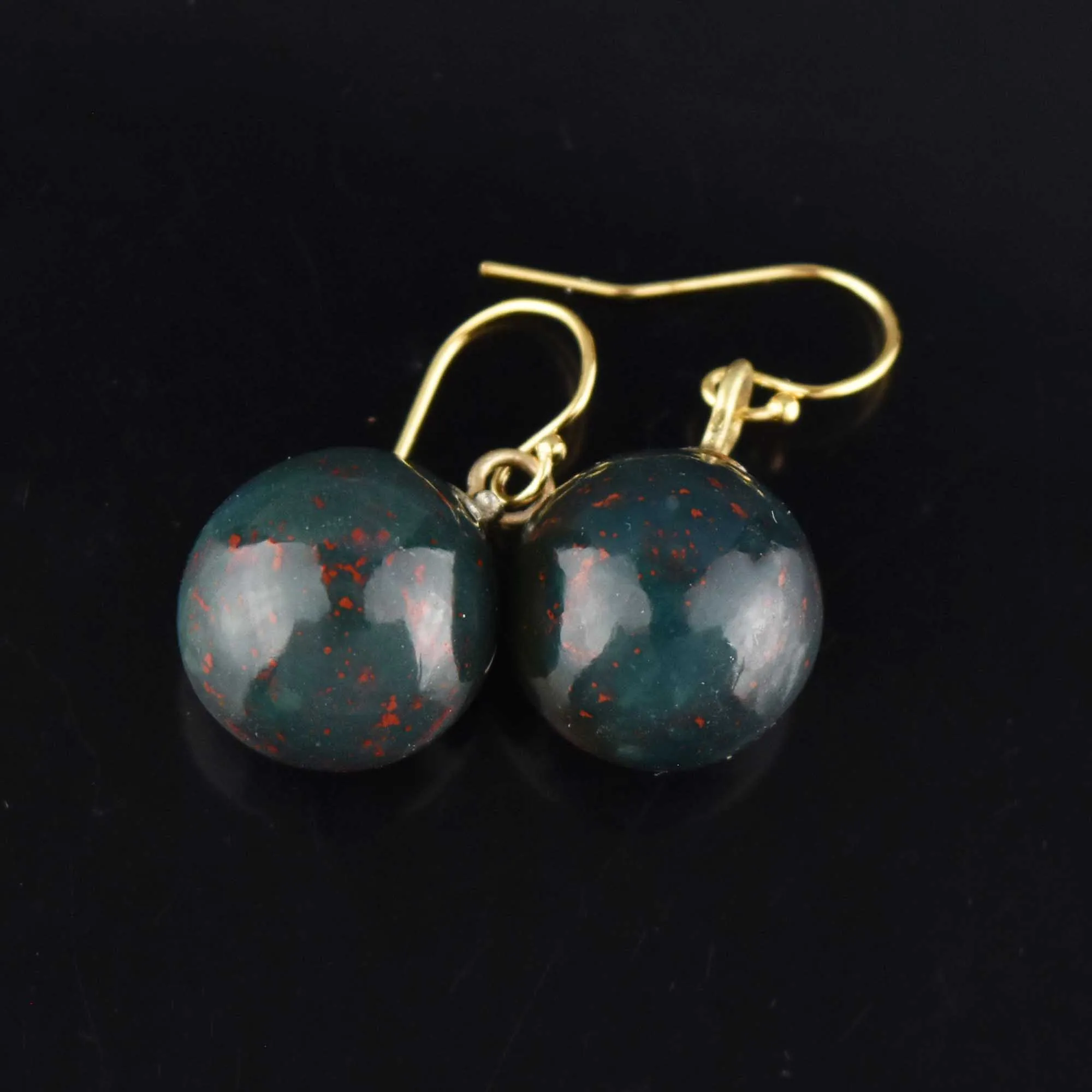 Vintage Bloodstone Ball Dangle Drop Earrings