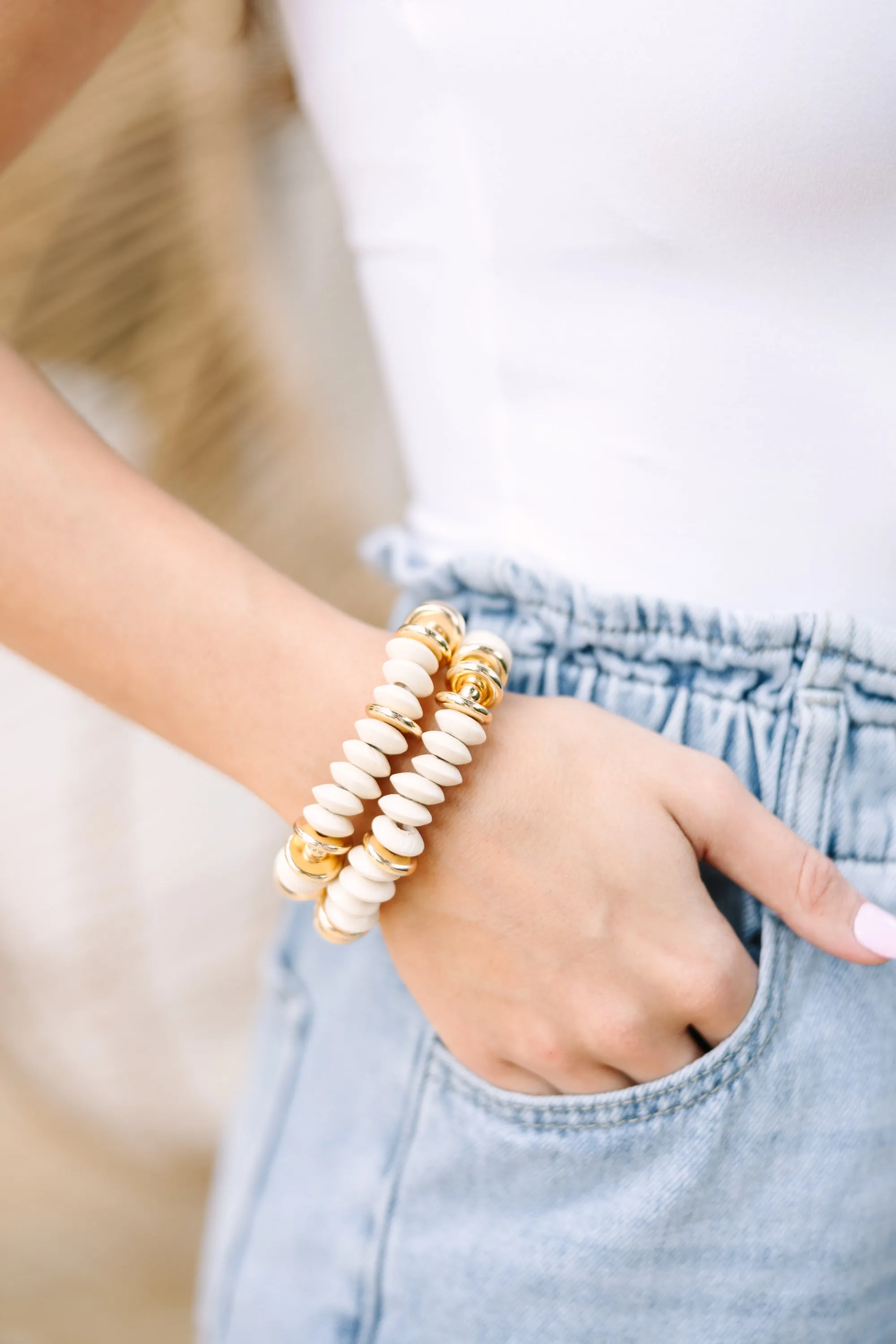 Watch For It Ivory White Beaded Bracelet Set