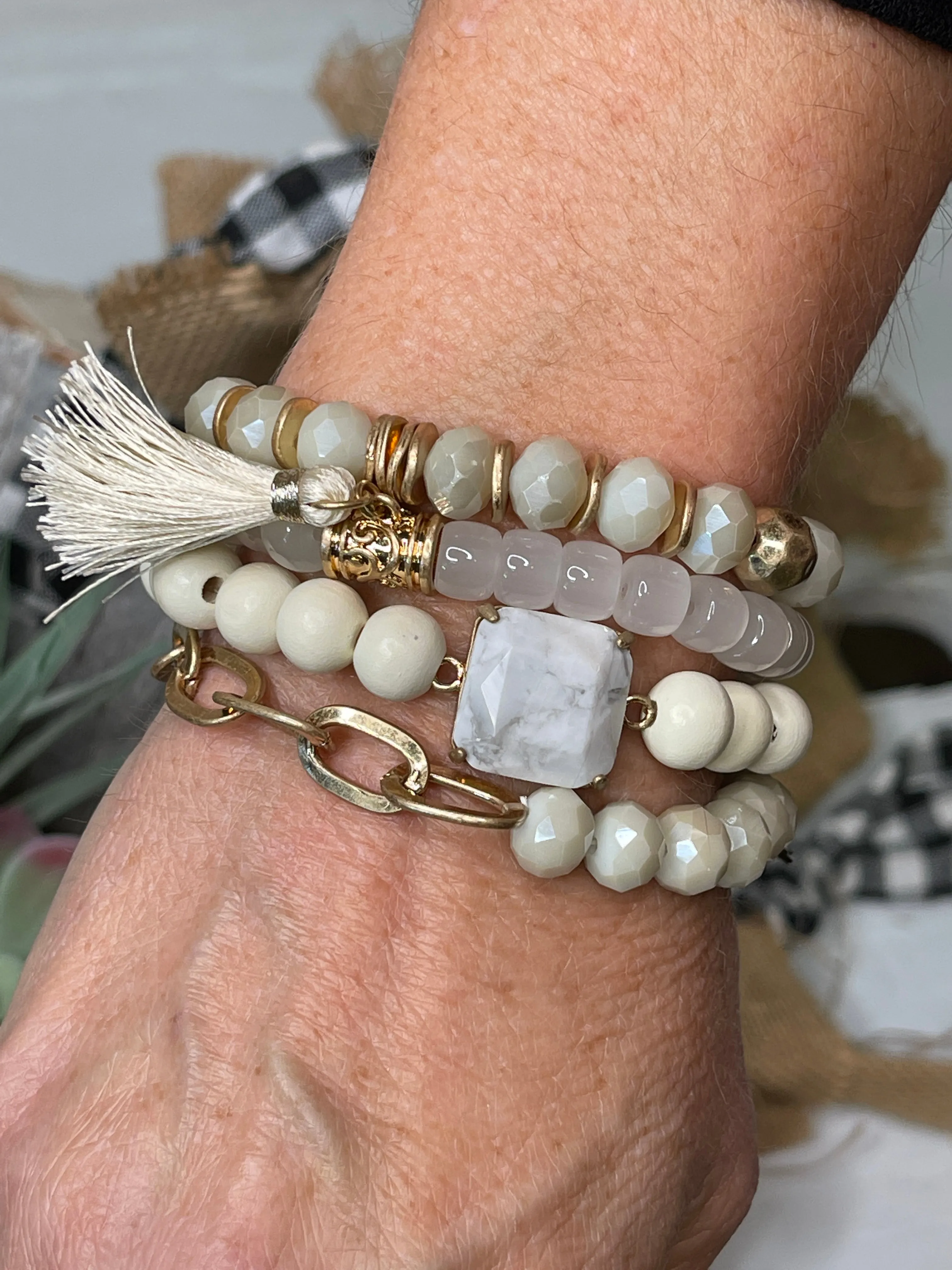 White & Gold Bracelet Stack