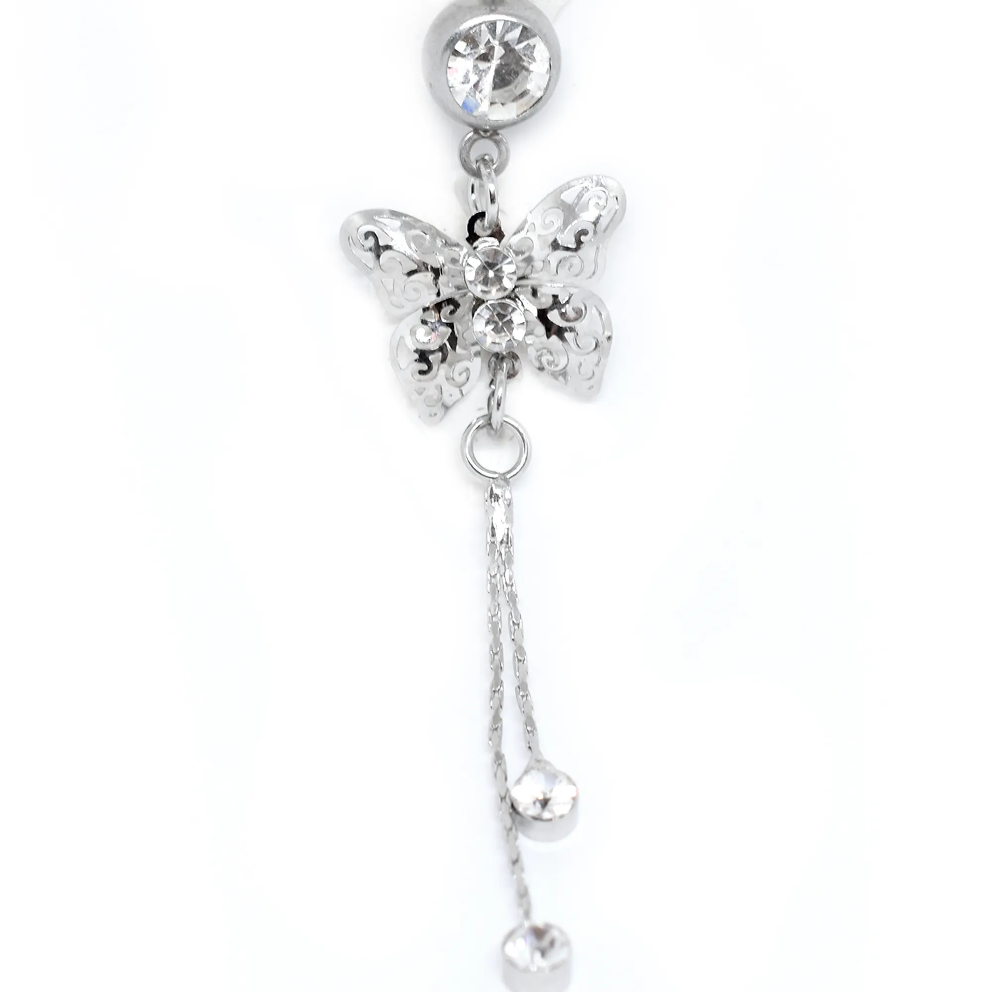 White Dangly Butterfly Belly Ring