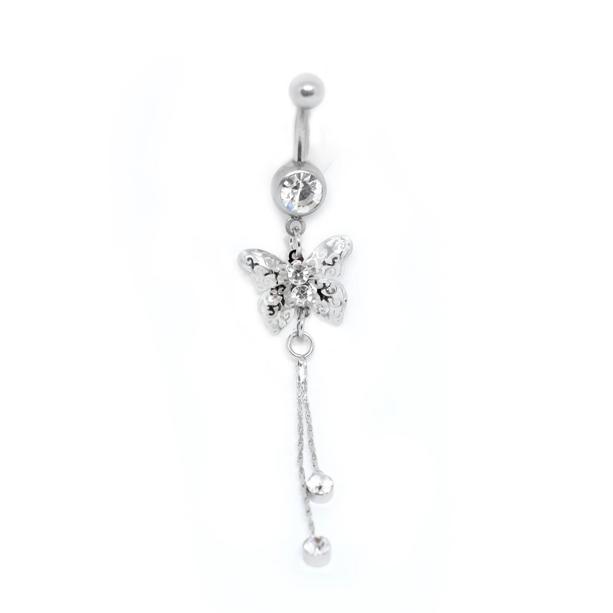 White Dangly Butterfly Belly Ring