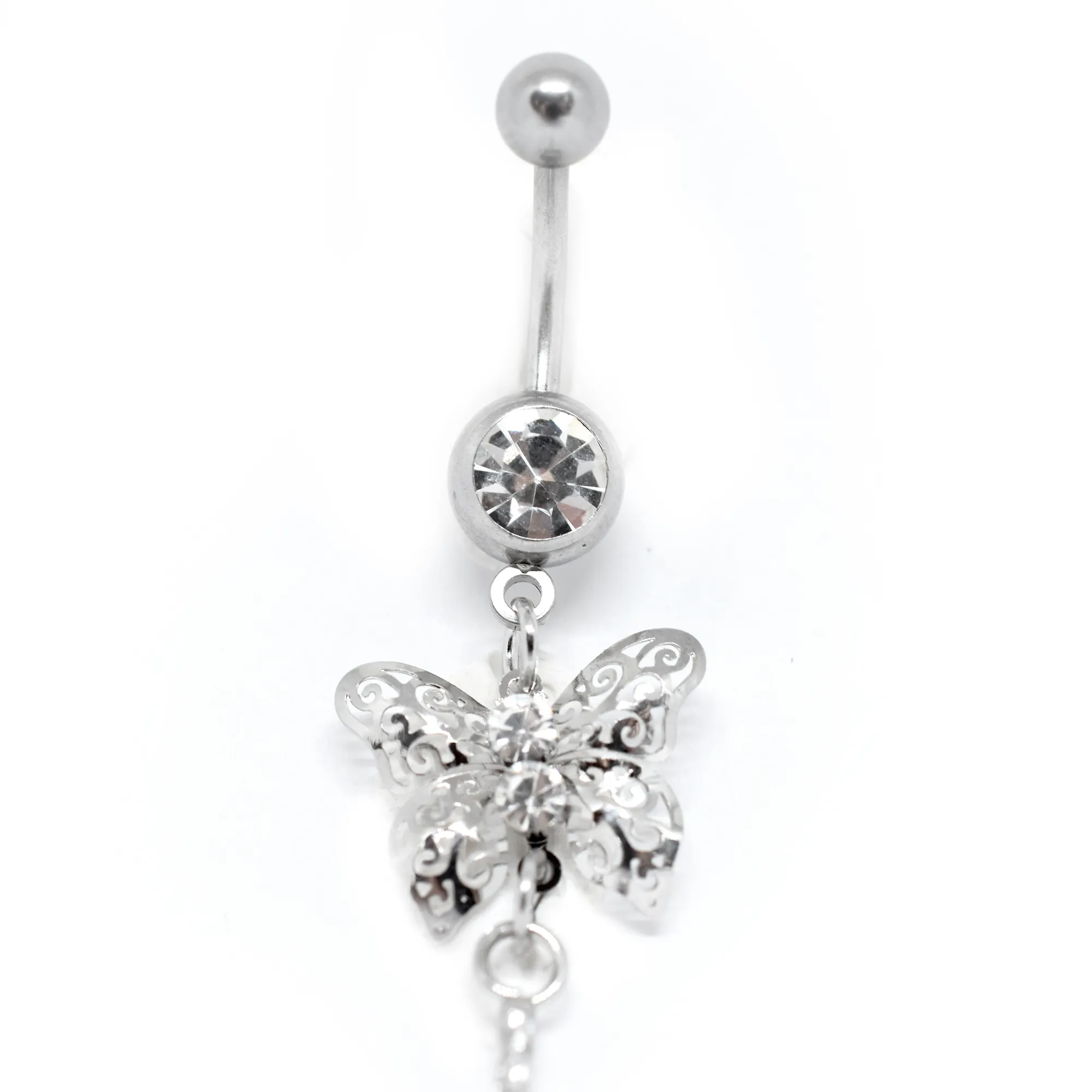 White Dangly Butterfly Belly Ring