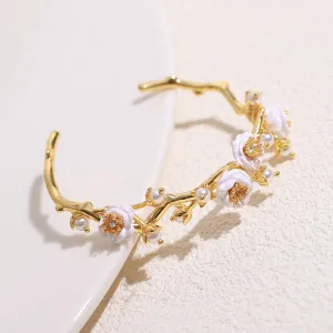 White Rose Branch Shaped Pearl Bracelet-i7bags