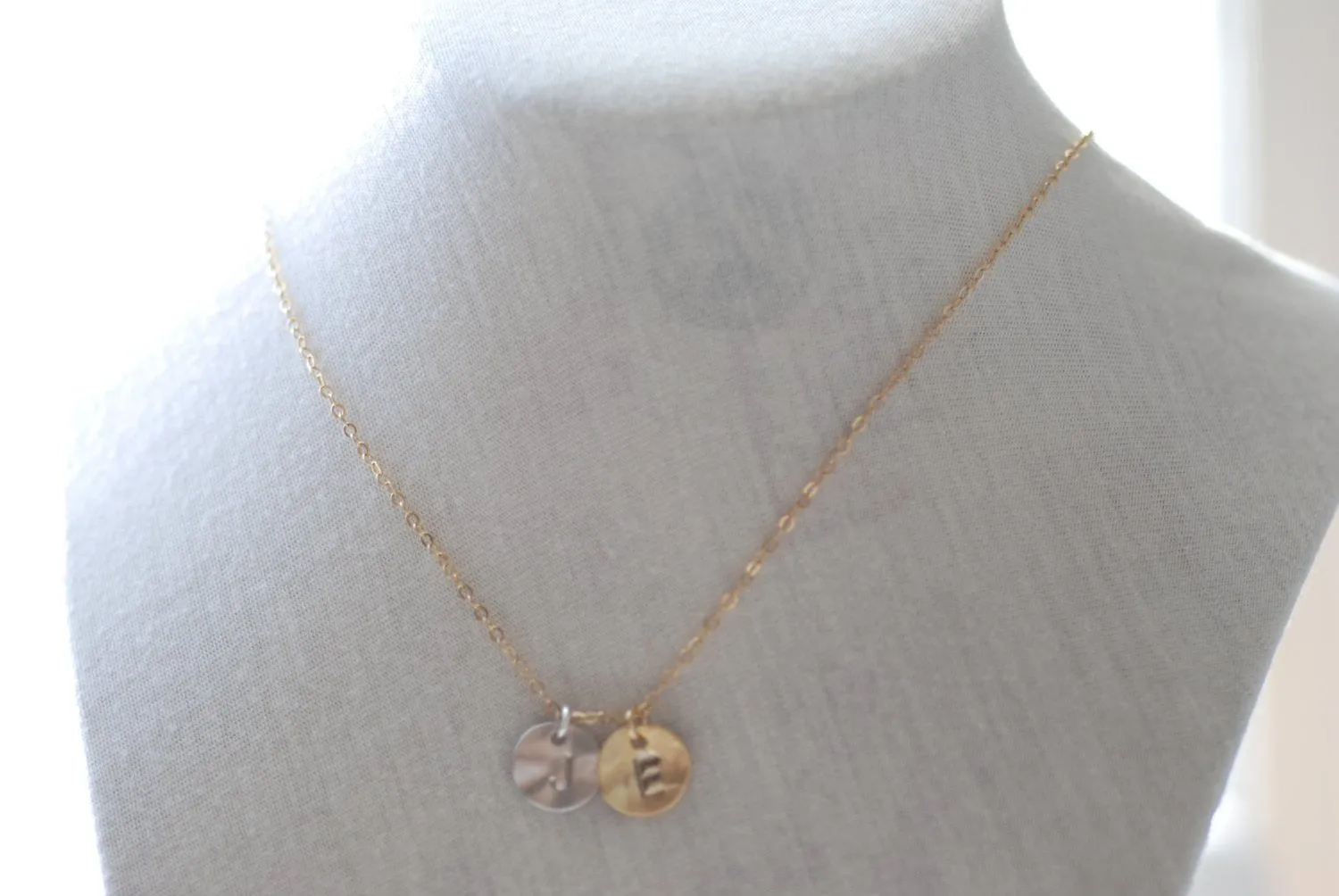 Wholesale Two Initial Necklace- Personalized Initials, Initial disc,Letter Necklace,Personalized Charm,Round disc Necklace,Dainty Jewelry Heirloometsy