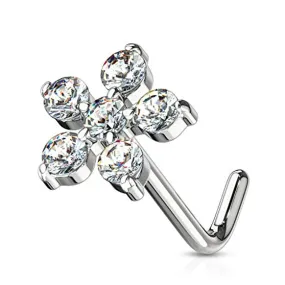 WildKlass 6 CZ Flower 316L Surgical Steel L Bend Nose Stud Rings