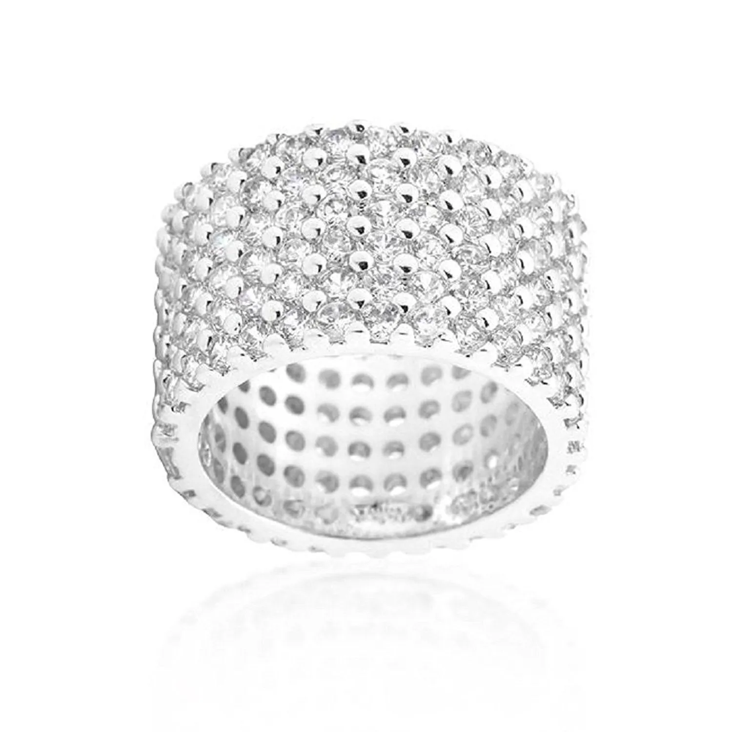 WildKlass Rhodium Plated Finishd Wide Pave Cubic Zirconia Ring