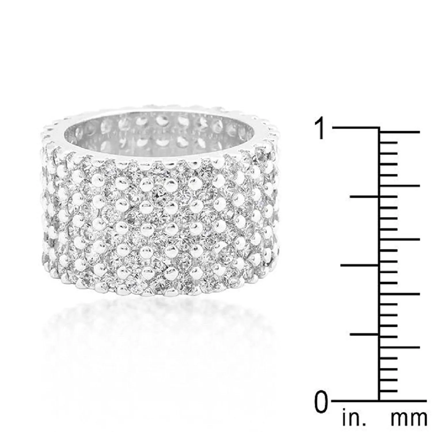 WildKlass Rhodium Plated Finishd Wide Pave Cubic Zirconia Ring