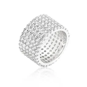 WildKlass Rhodium Plated Finishd Wide Pave Cubic Zirconia Ring