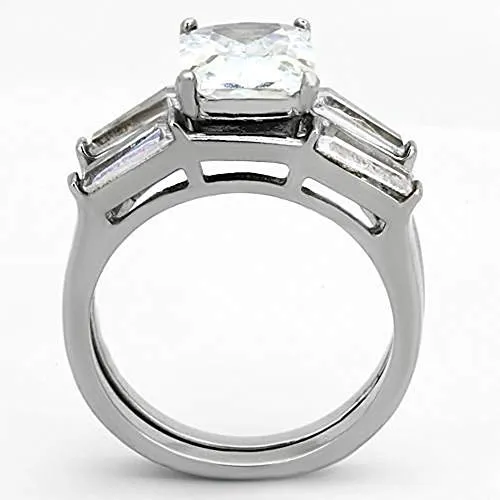 WildKlass Stainless Steel Wedding Ring High Polished (no Plating) Women AAA Grade CZ Clear