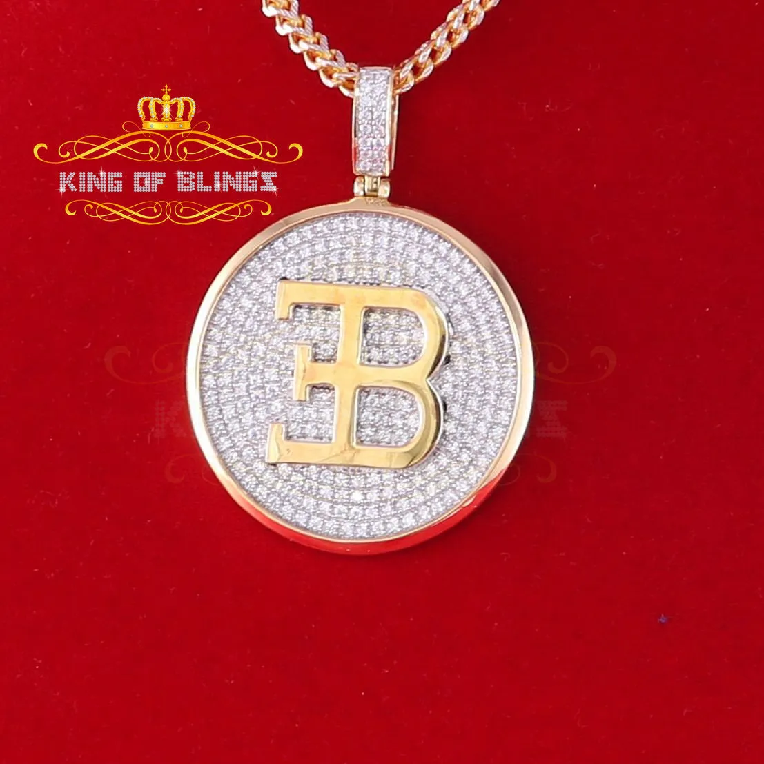 Yellow Sterling Silver Numeric B Letter Pendant with 3.04ct Cubic Zirconia Stone